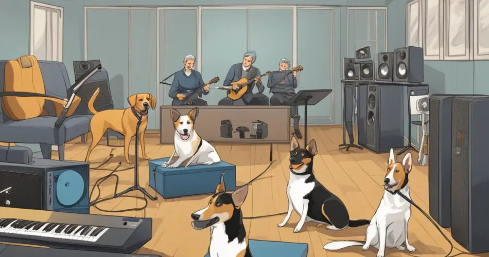 Dogs listening to music during training session